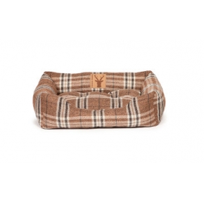 Small+ Brown Tartan Snuggle Dog Bed - Danish Design Newton Truffle 46cm - 18"